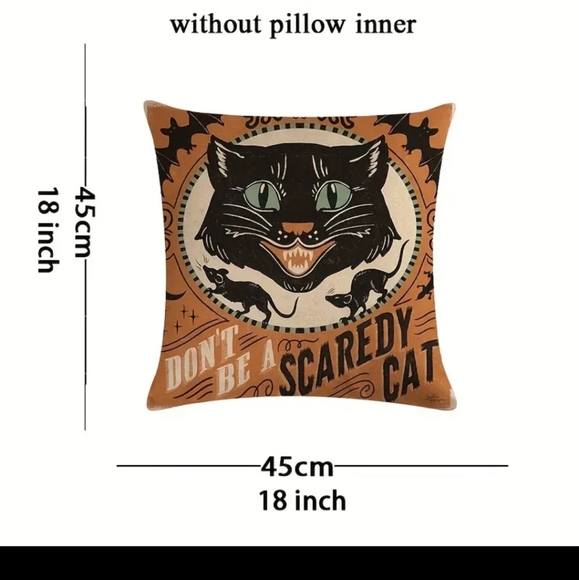 Set of 4 Vintage retro Halloween pumpkin cat 18x18 Pillow Covers - Picture 5 of 5